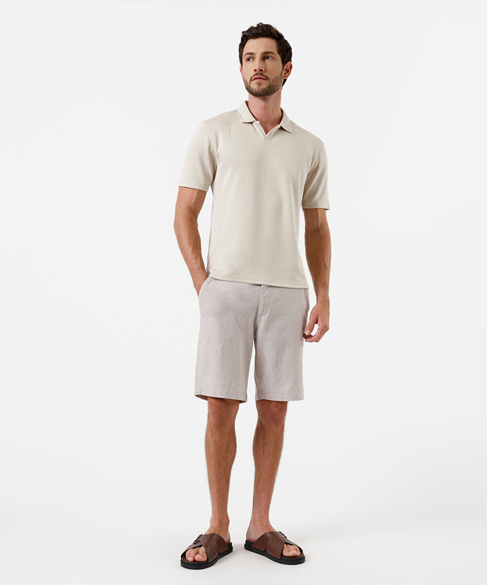 polo comfort masculina com mangas curtas bege