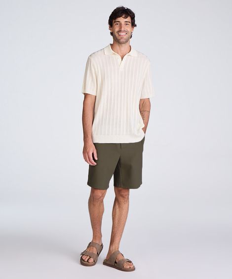 bermuda reta masculina texturizada cós elástico verde