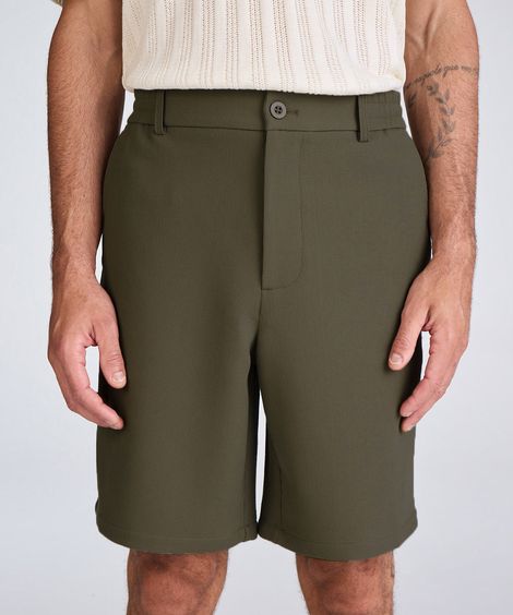 bermuda reta masculina texturizada cós elástico verde