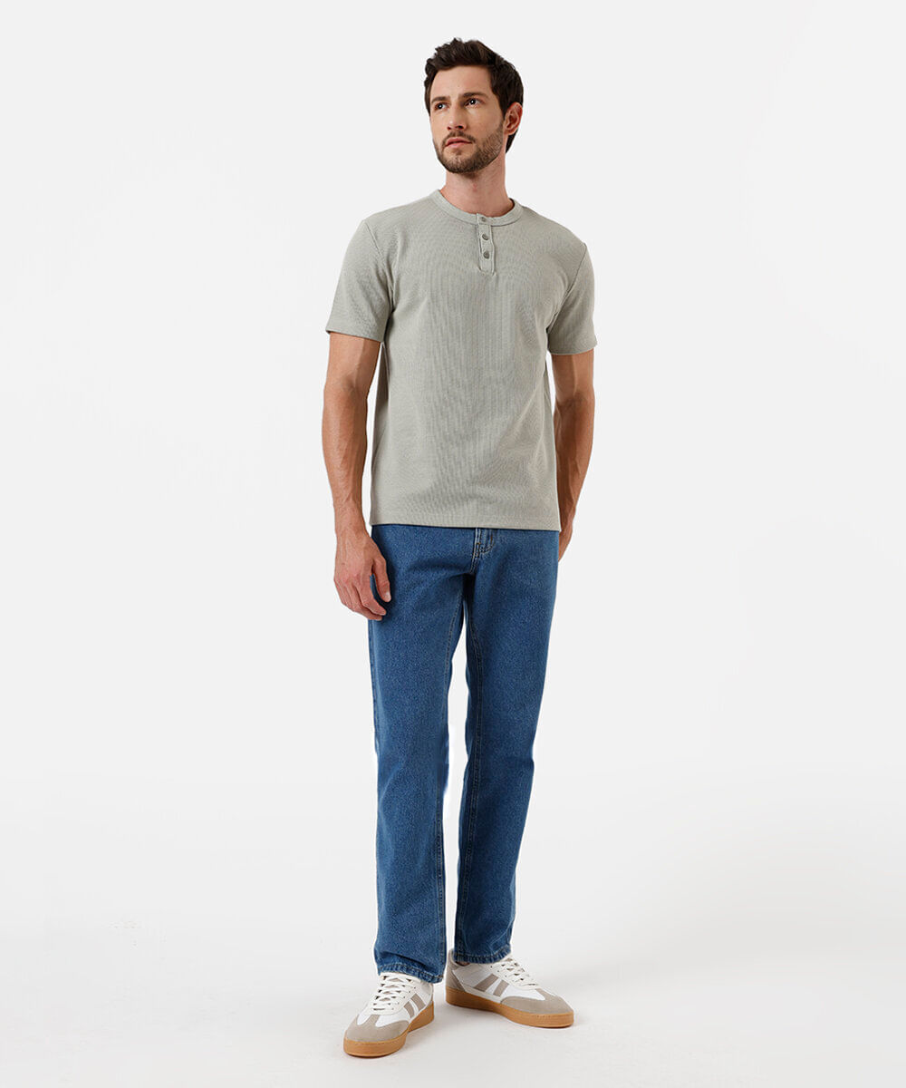 camiseta masculina henley comfort verde