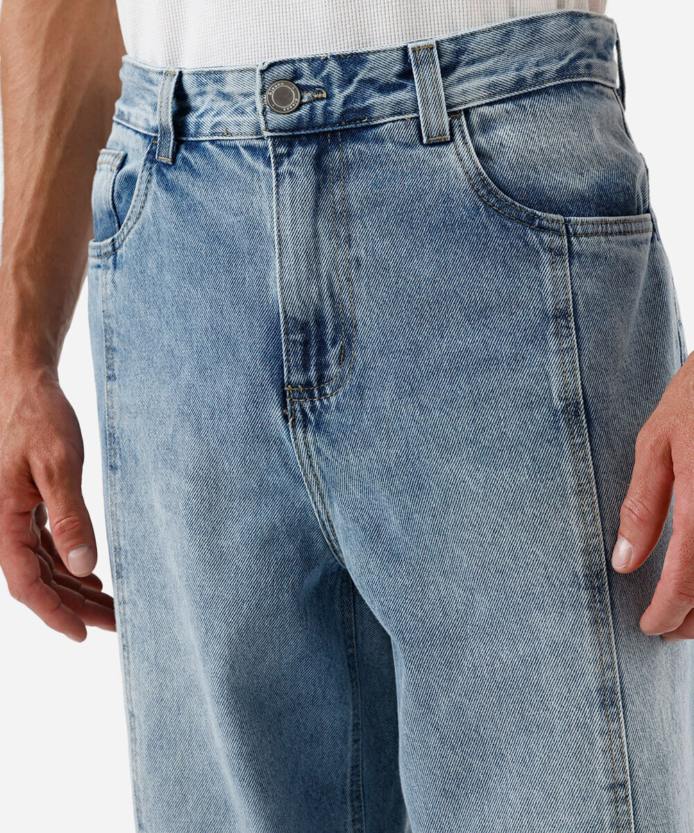 Calça Barrel Jeans com Recortes azul