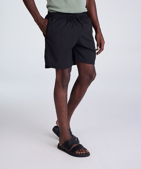 short masculino cós elástico bolso com zíper preto