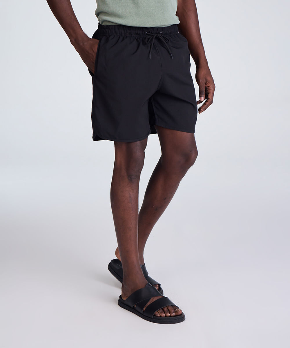 short masculino cós elástico bolso com zíper preto