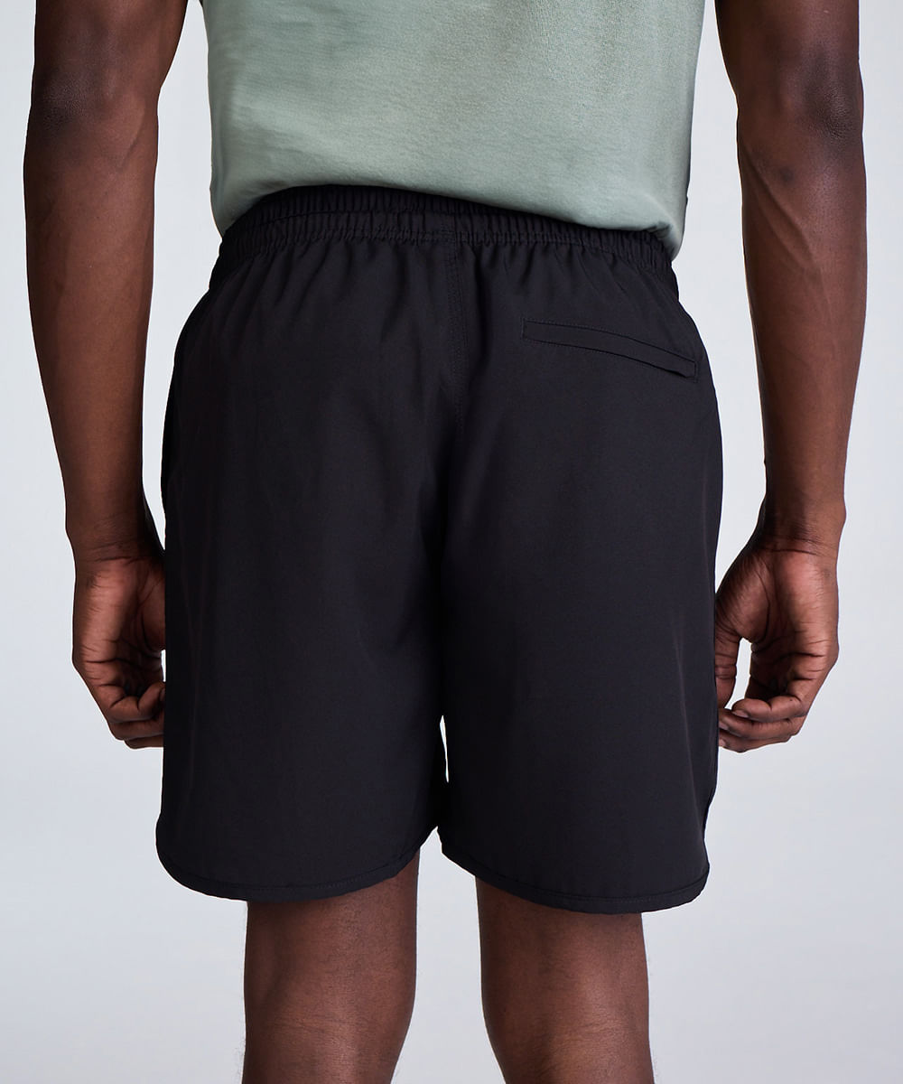 short masculino cós elástico bolso com zíper preto