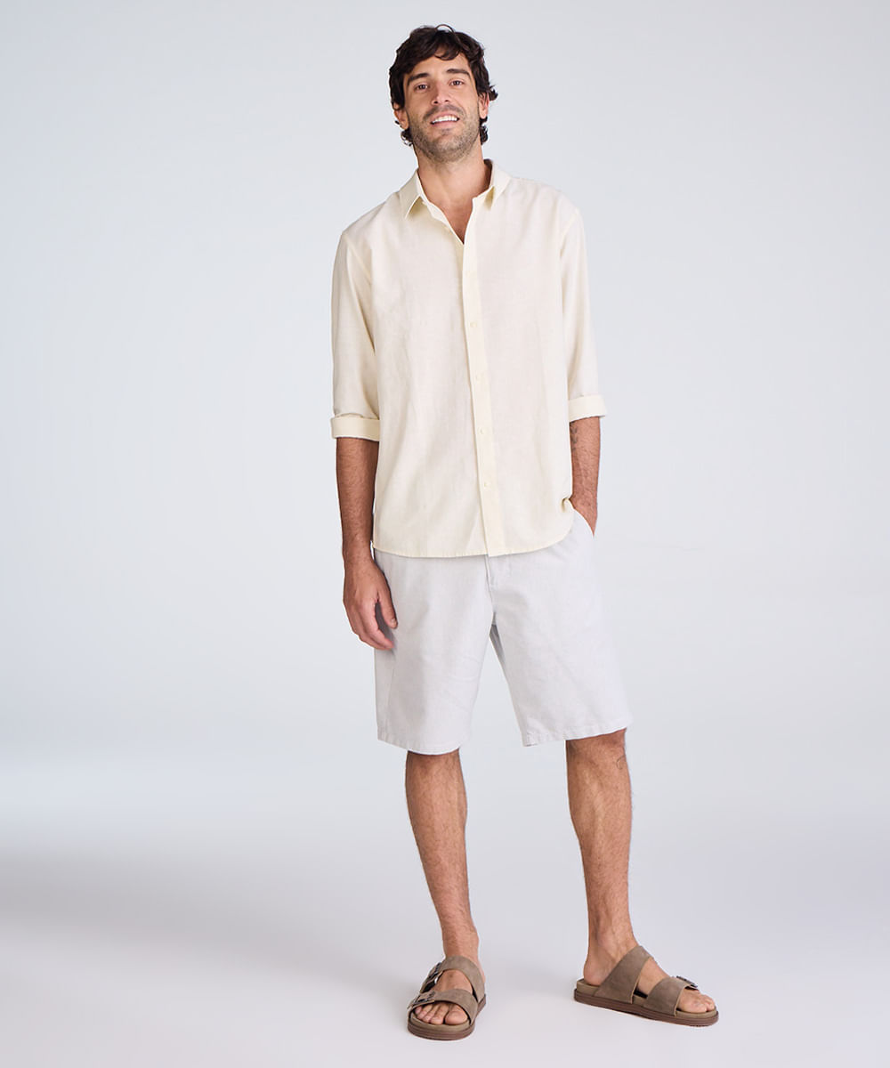 bermuda reta masculina de algodão texturizada cinza