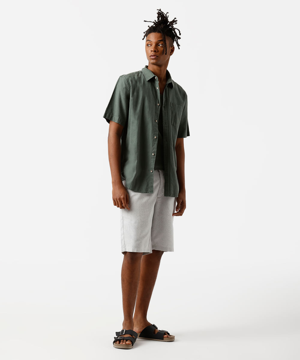 bermuda reta masculina de algodão texturizada cinza
