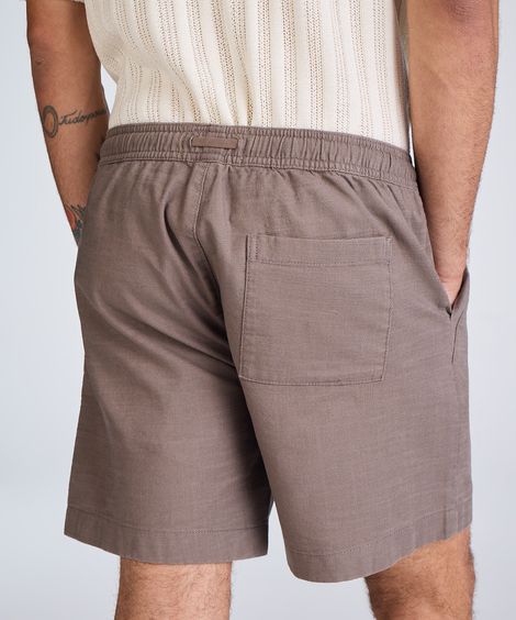 bermuda reta masculina de sarja cós elástico texturizada cinza