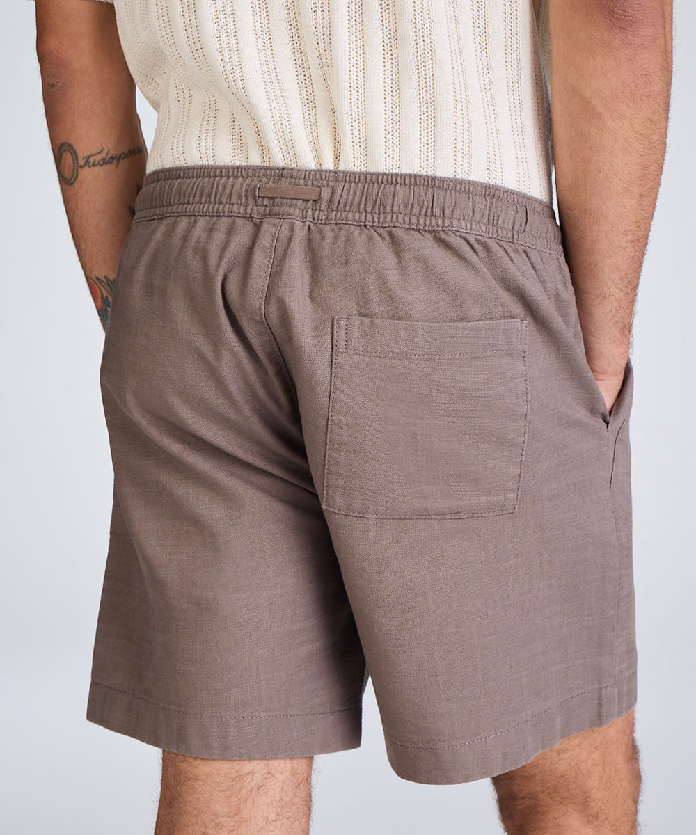 bermuda reta masculina de sarja cós elástico texturizada cinza