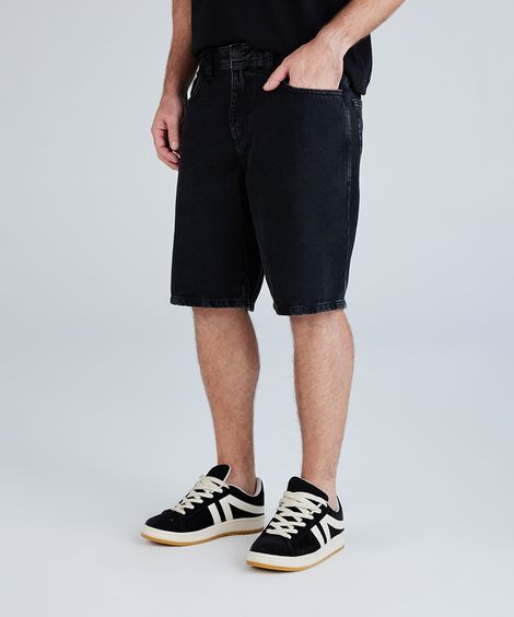 bermuda reta masculina jeans preta