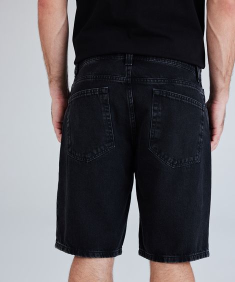 bermuda reta masculina jeans preta