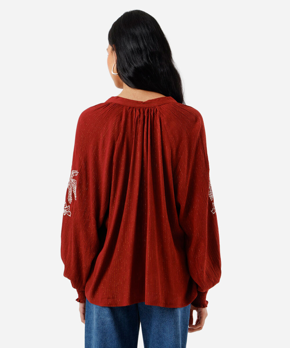bata feminina com viscose e lurex folhagens vinho