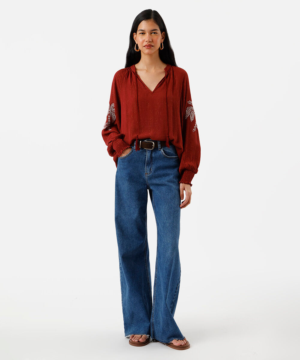 bata feminina com viscose e lurex folhagens vinho