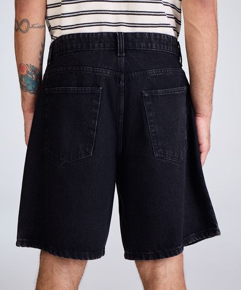 bermuda reta vintage masculina jeans preta