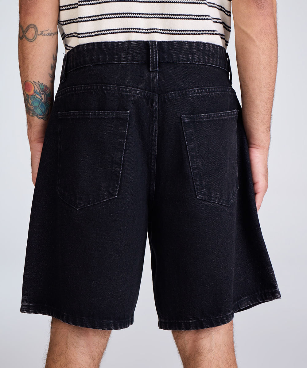 bermuda reta vintage masculina jeans preta
