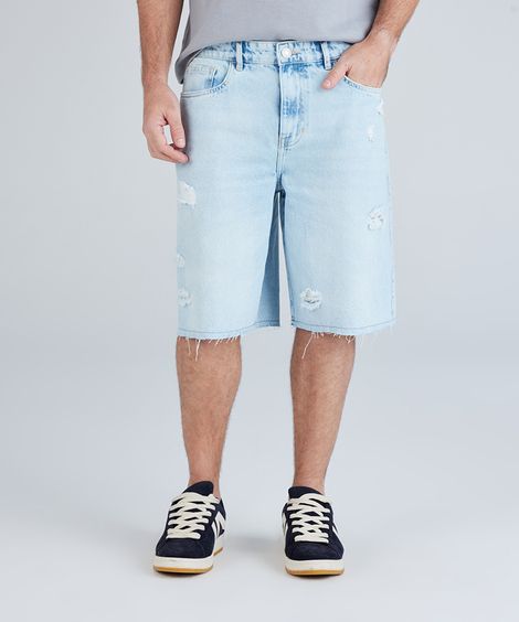 bermuda baggy masculina jeans destroyed azul