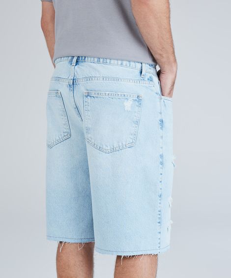 bermuda baggy masculina jeans destroyed azul