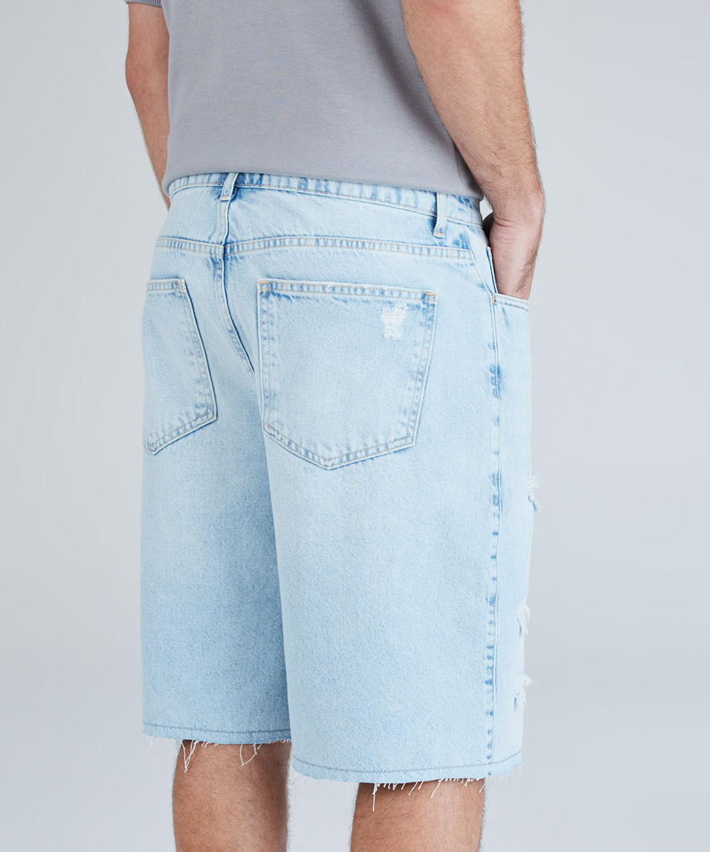 bermuda baggy masculina jeans destroyed azul