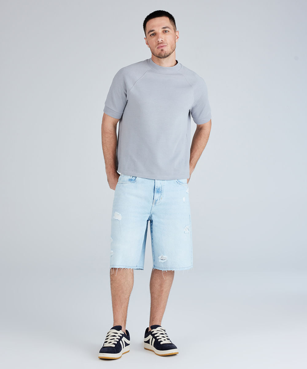 bermuda baggy masculina jeans destroyed azul
