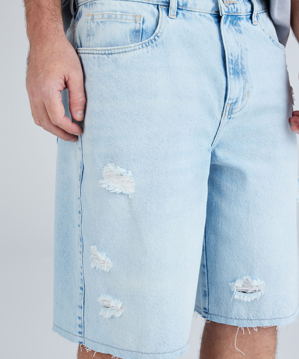 bermuda baggy masculina jeans destroyed azul