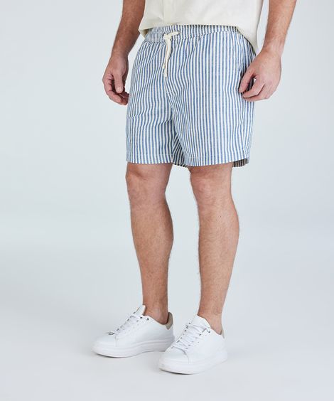 short masculino de sarja listrado cós elástico azul