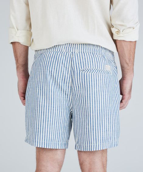 short masculino de sarja listrado cós elástico azul