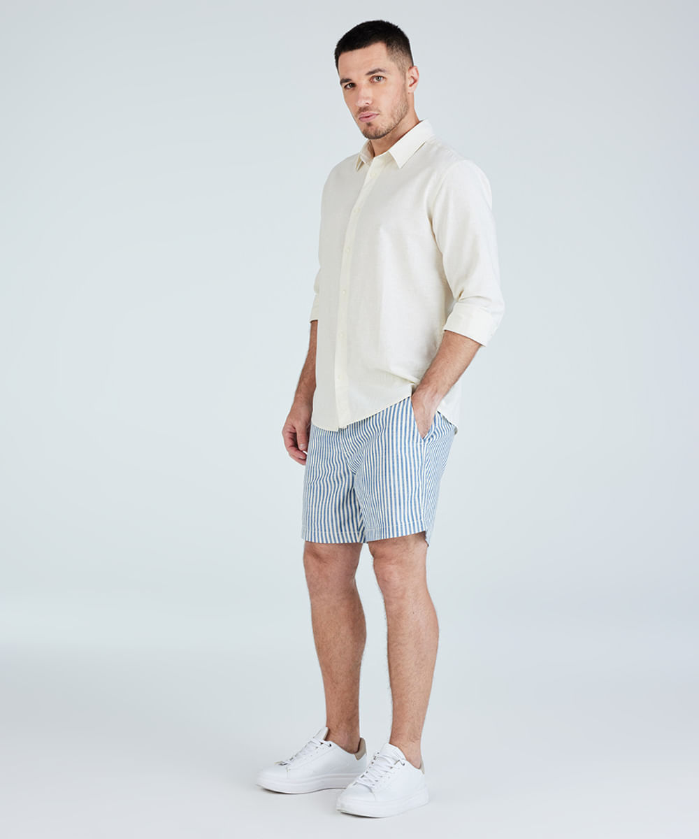 short masculino de sarja listrado cós elástico azul