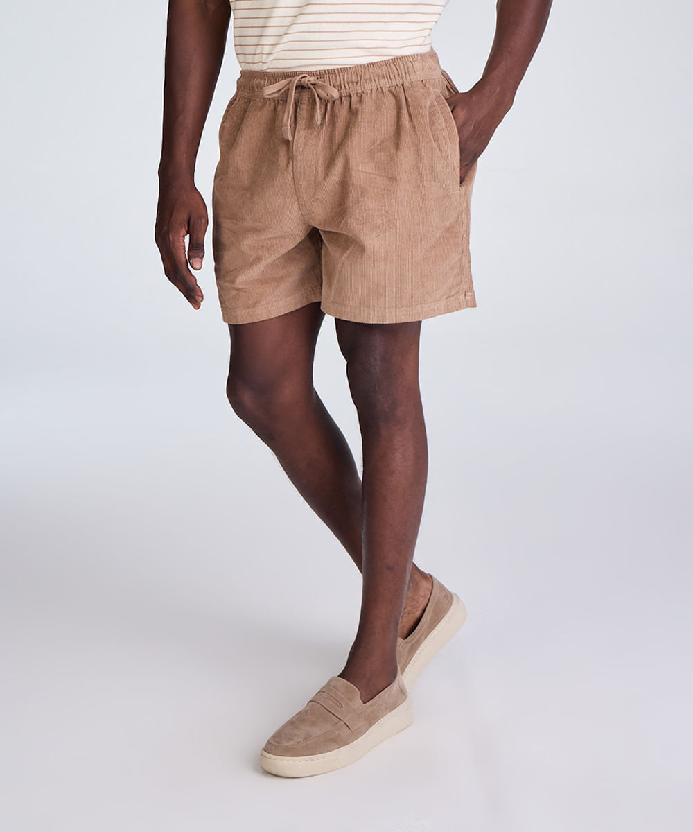 short de veludo cotelê com bolsos marrom