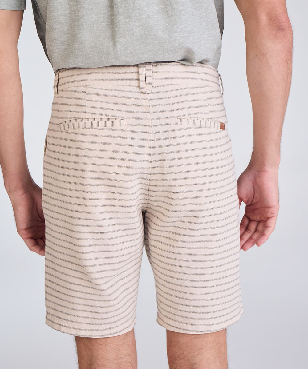 bermuda chino masculina de alfaiataria com linho listrada bege