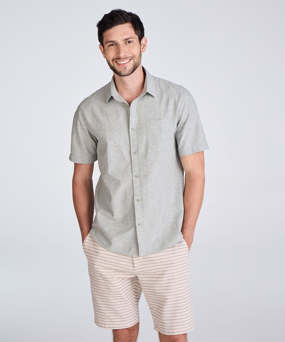 bermuda chino masculina de alfaiataria com linho listrada bege