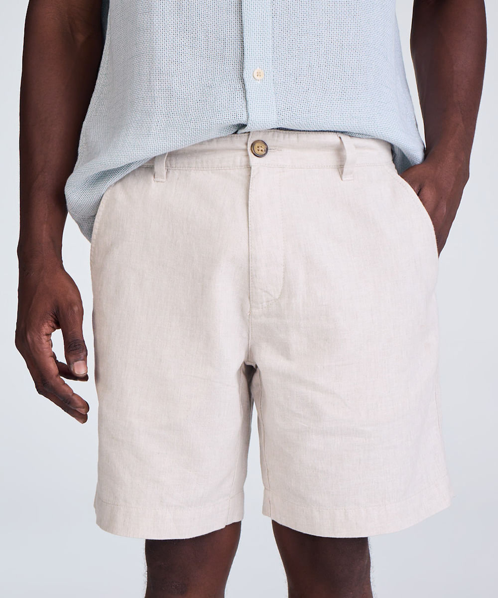 short de alfaiataria masculino com linho bege
