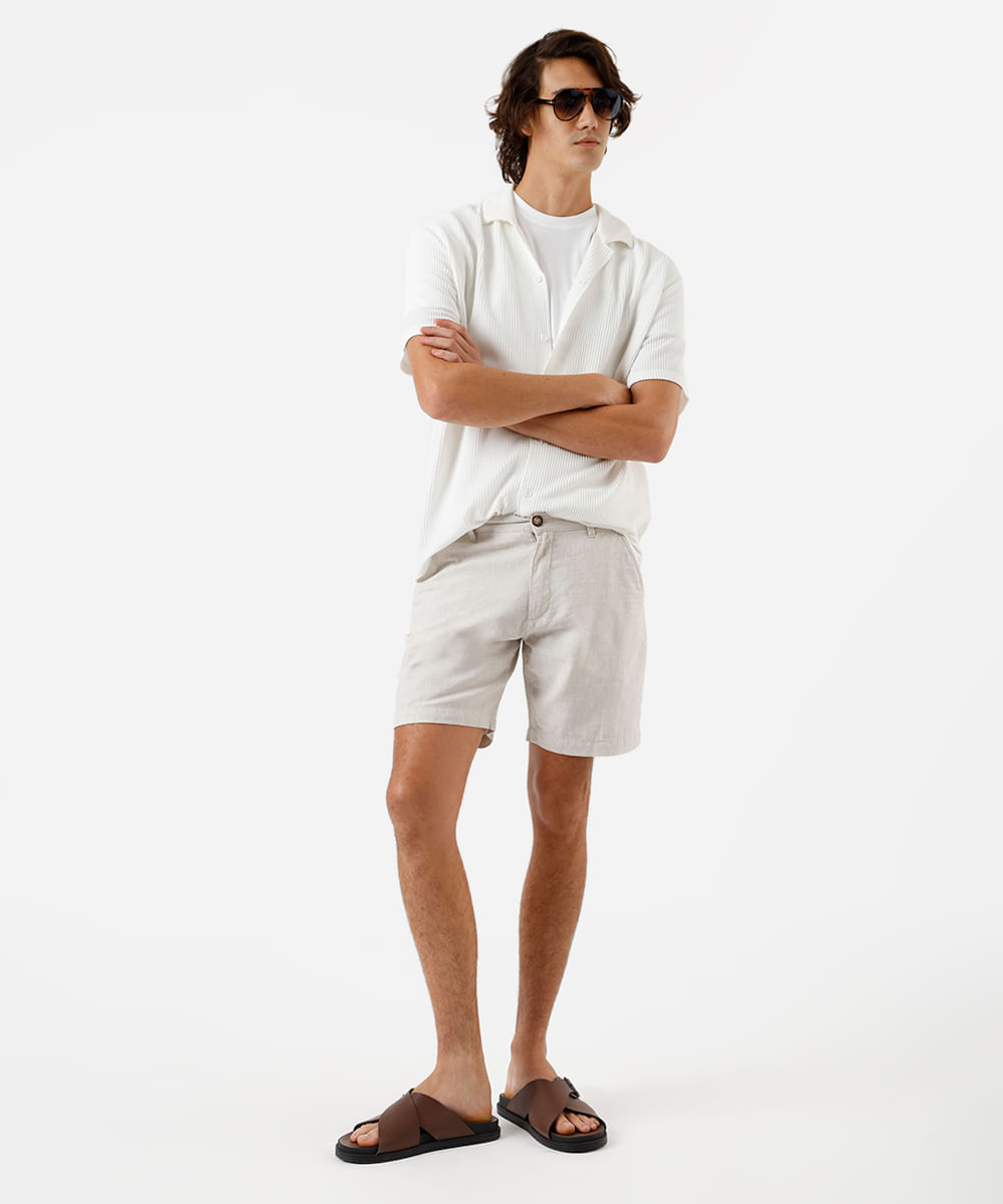 short de alfaiataria masculino com linho bege