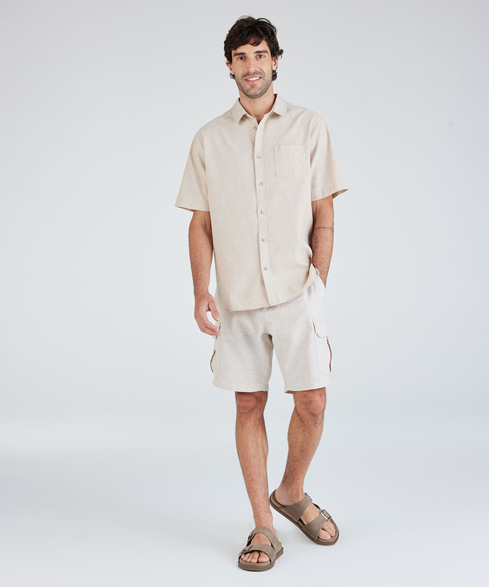 bermuda cargo masculina de algodão bege