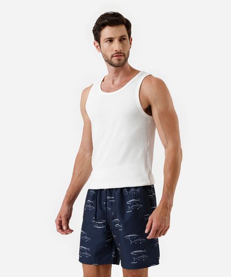 short masculino peixes cós elástico azul