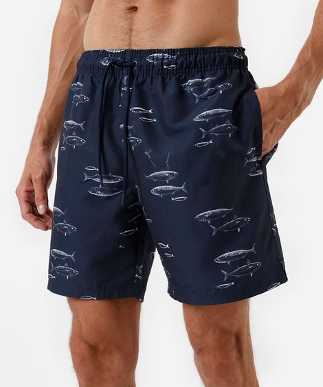 short masculino peixes cós elástico azul