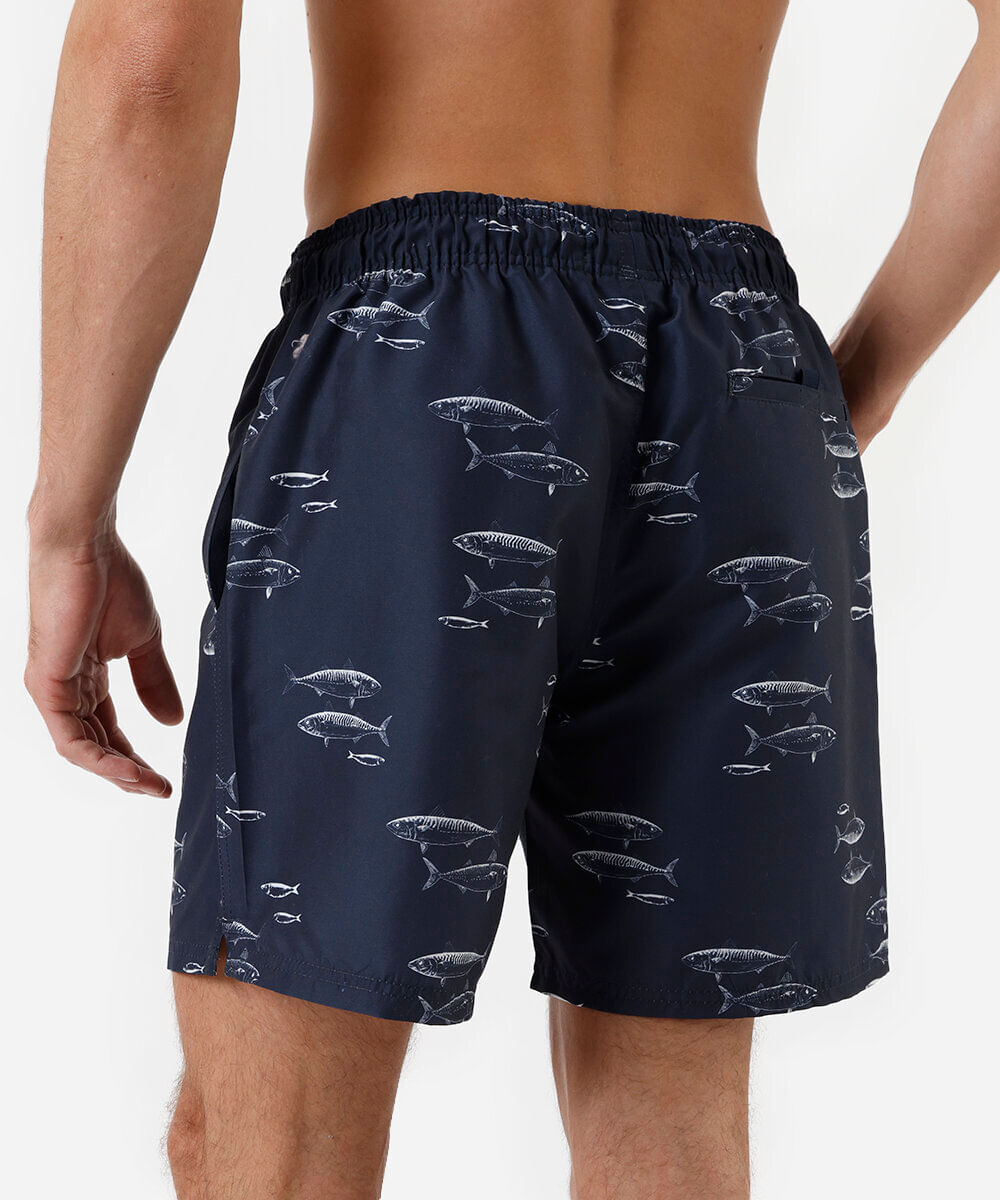 short masculino peixes cós elástico azul