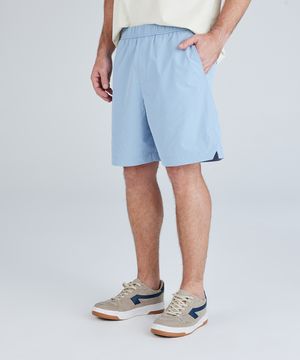 bermuda reta masculina cós elástico texturizada azul