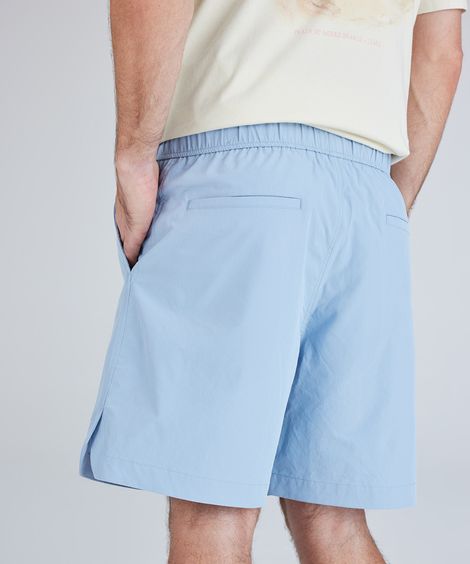bermuda reta masculina cós elástico texturizada azul