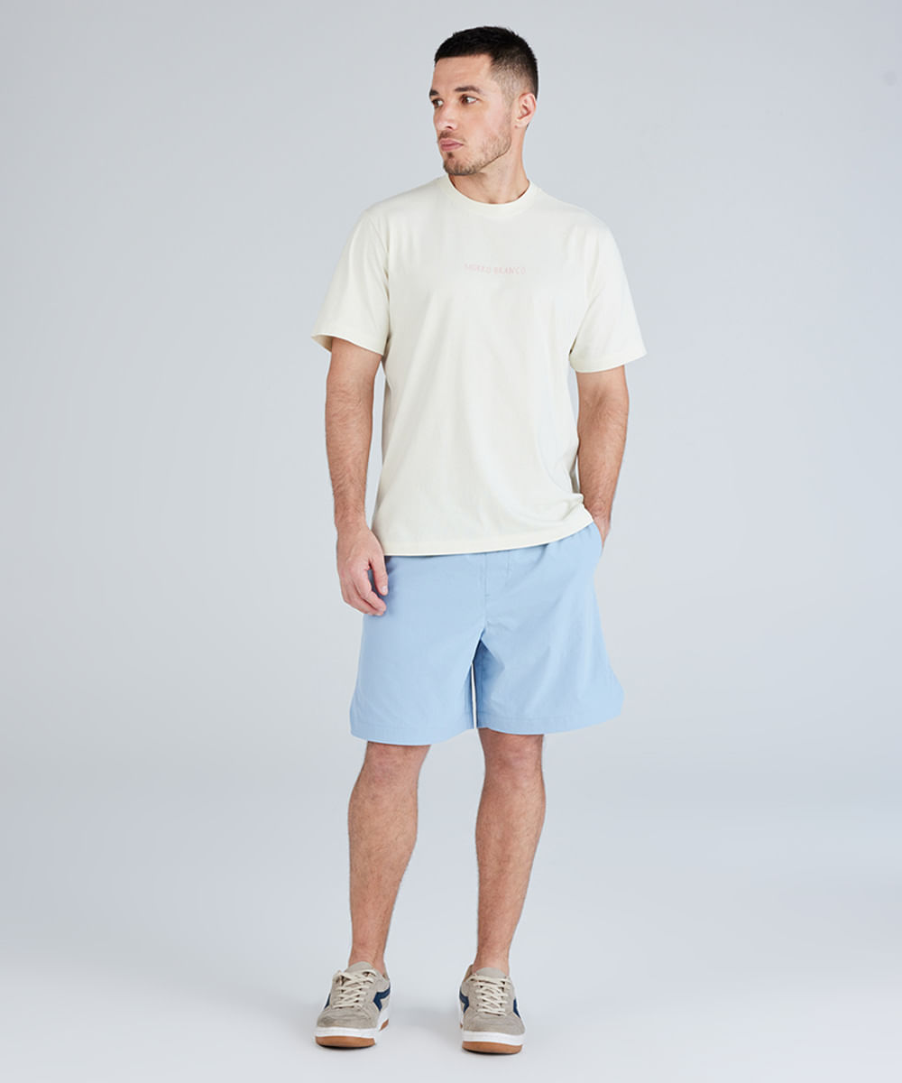 bermuda reta masculina cós elástico texturizada azul