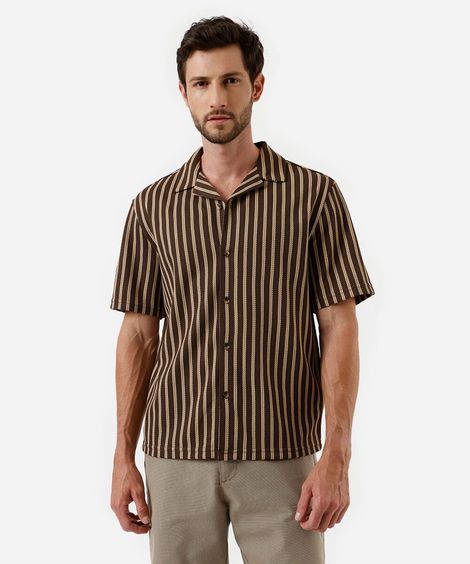 camisa masculina manga curta listrada marrom