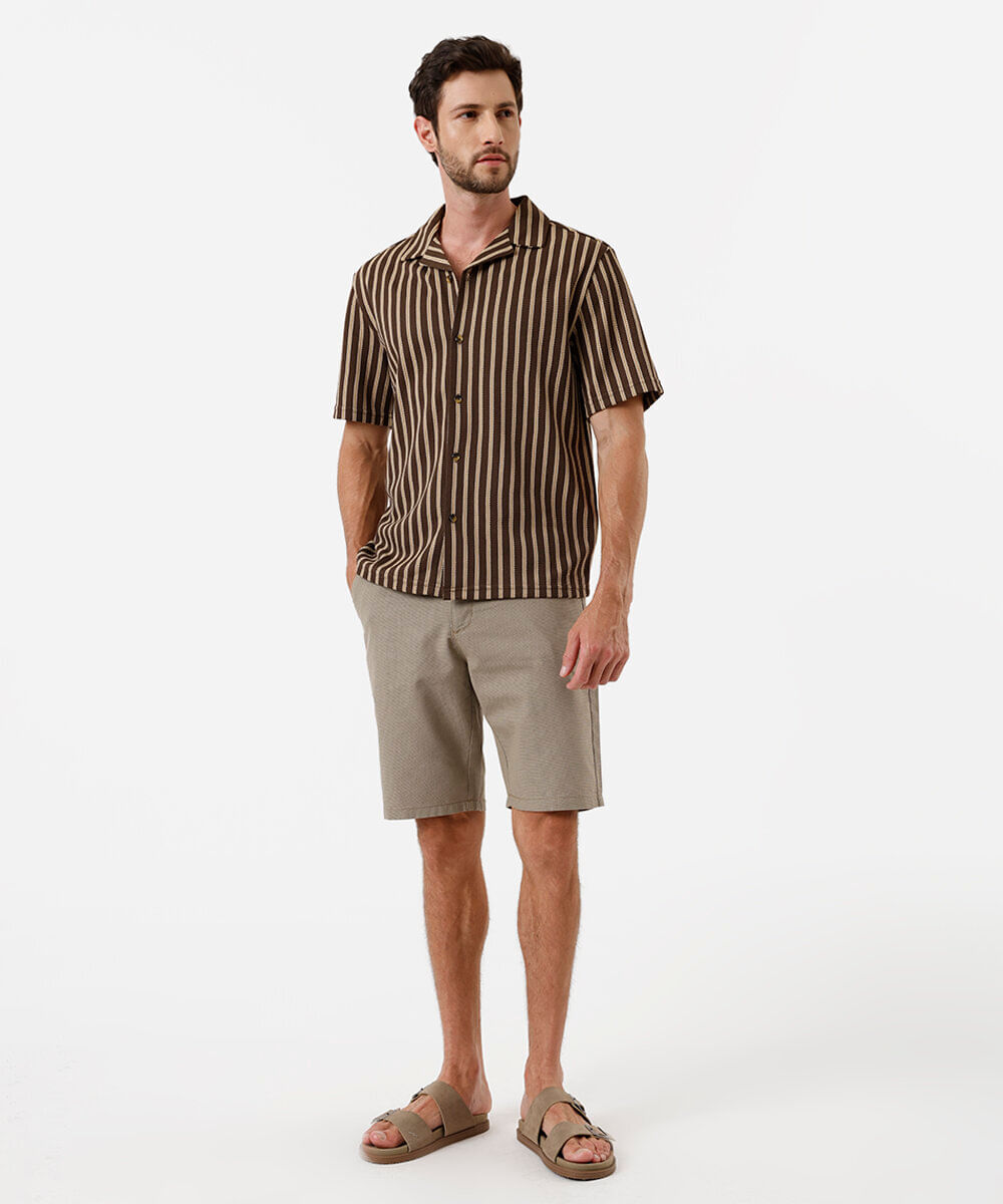 camisa masculina manga curta listrada marrom