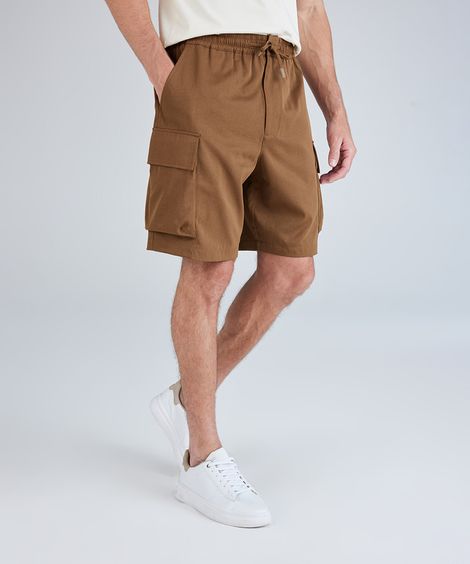bermuda baggy masculino com bolso cargo marrom