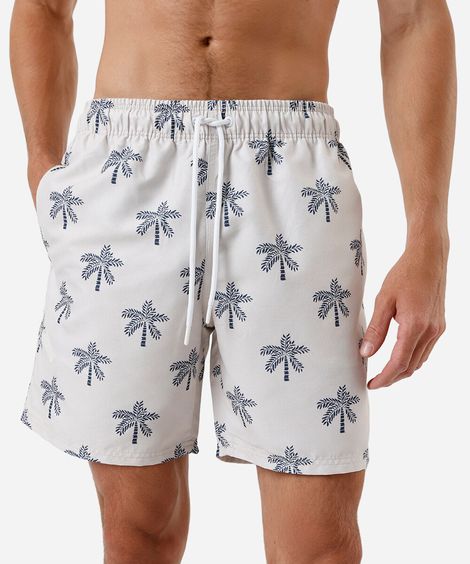 short masculino cós elástico folhagens off white