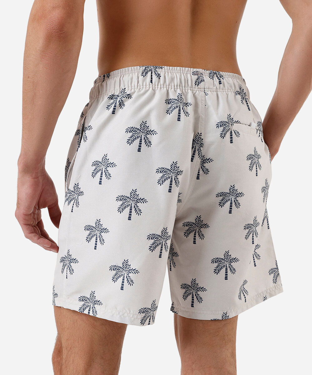 short masculino cós elástico folhagens off white
