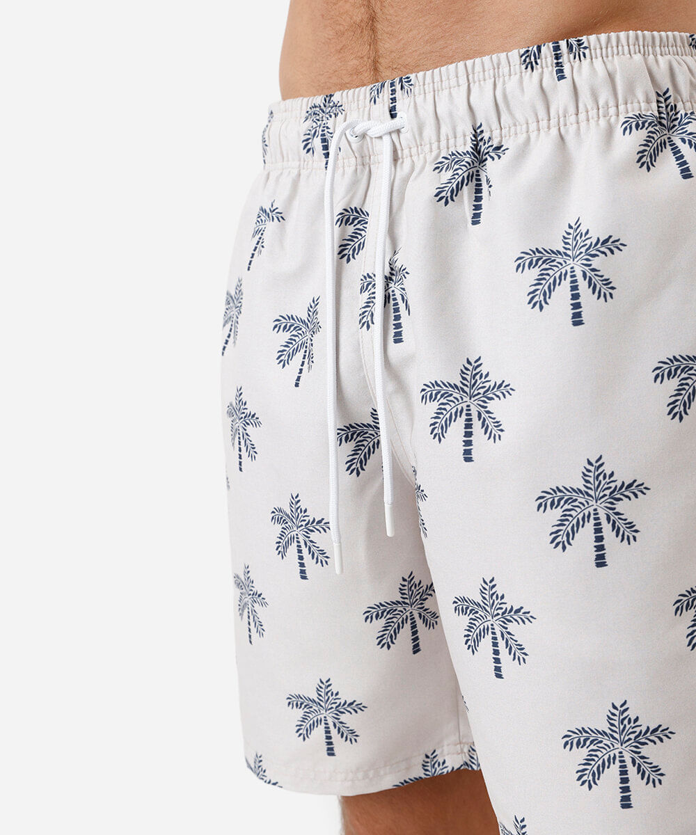 short masculino cós elástico folhagens off white