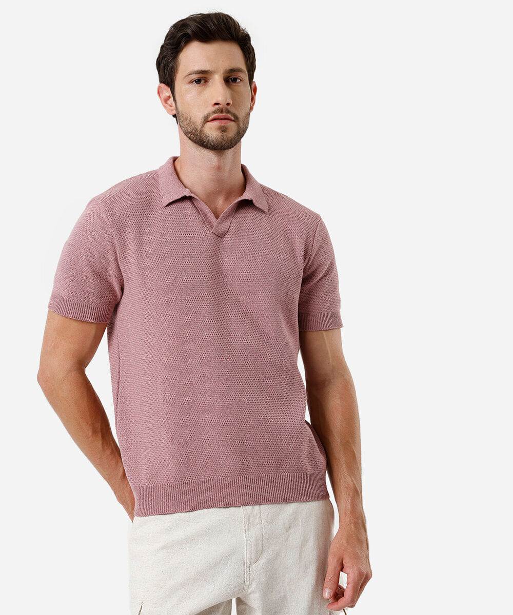 polo masculina com algodão manga curta rosa