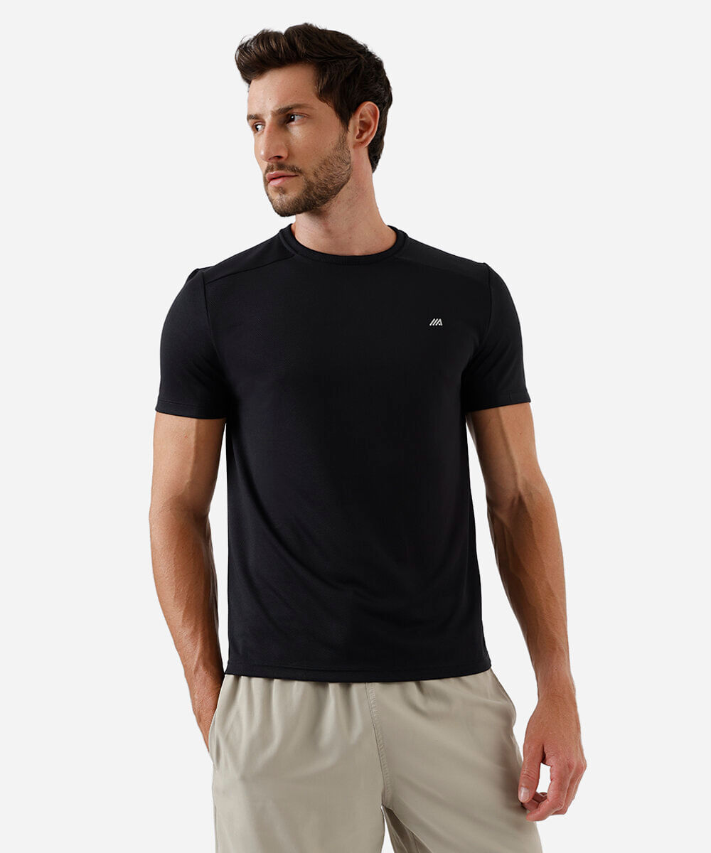 camiseta masculina esportiva com recorte preta
