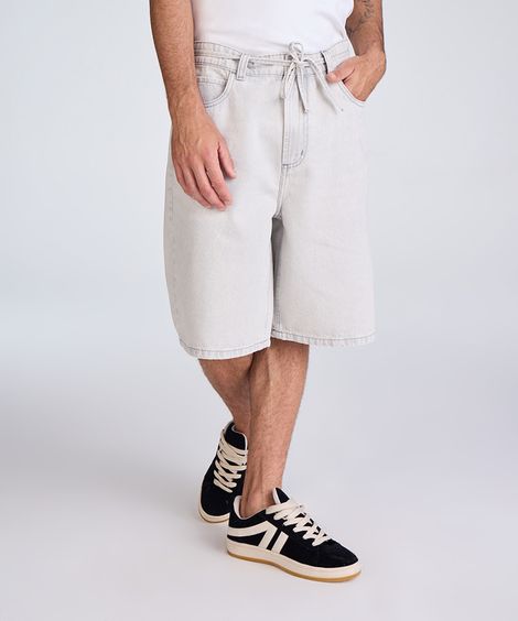 bermuda baggy masculina jeans com cordão cinza