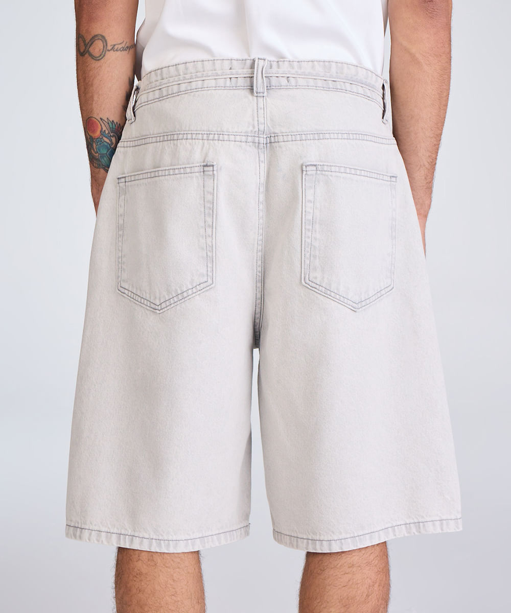 bermuda baggy masculina jeans com cordão cinza