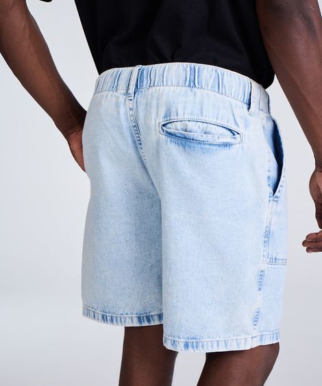 bermuda jogger masculina jeans com bolsos azul