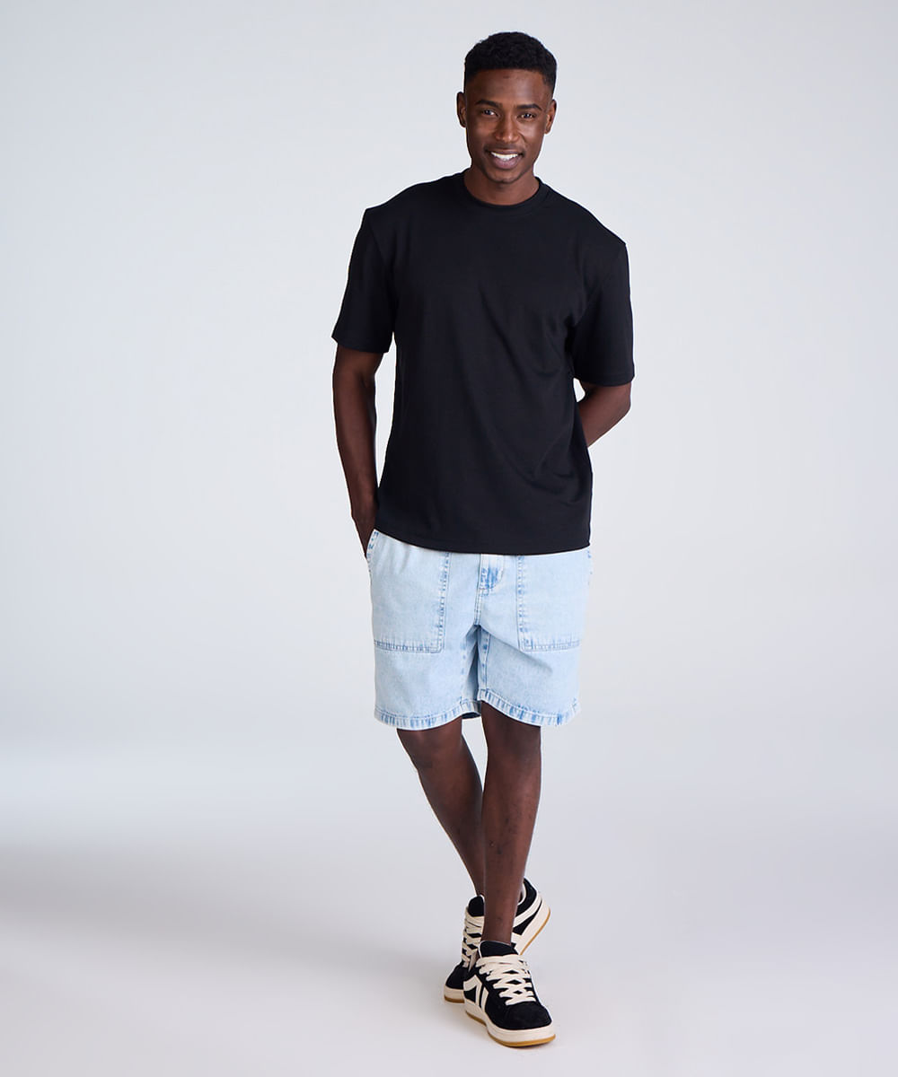 bermuda jogger masculina jeans com bolsos azul